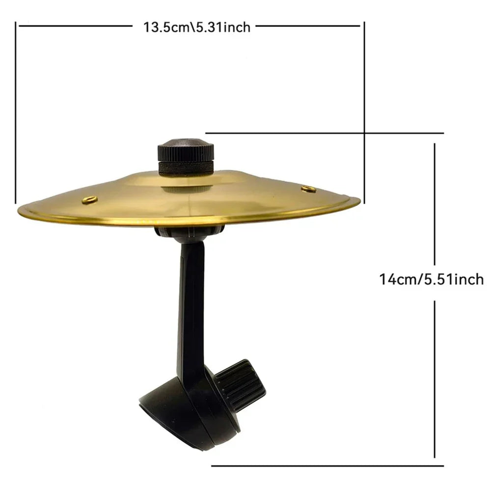 Gold-colored metallic patio heater with black adjustable stand and knob shown alongside 2pc car crash cymbal air vent product