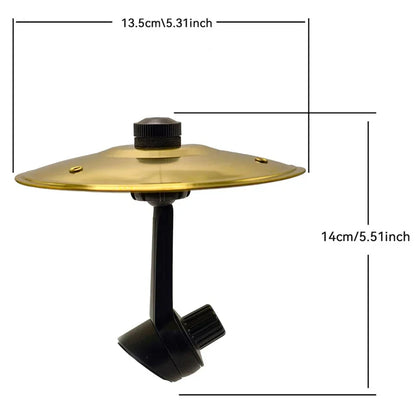 Gold-colored metallic patio heater with black adjustable stand and knob shown alongside 2pc car crash cymbal air vent product