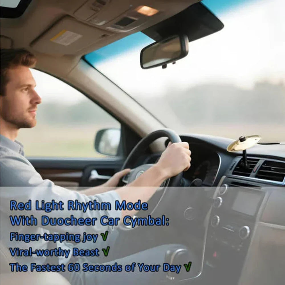 Gold-colored car crash cymbal air vent mounted on black stand with red light rhythm mode for vehicle interior use