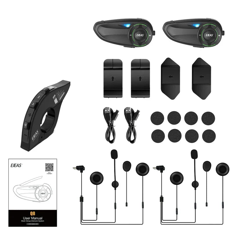 Black ejeas mesh intercom helmet system with illuminated buttons for riders 1200m interphone sharing fm ip67