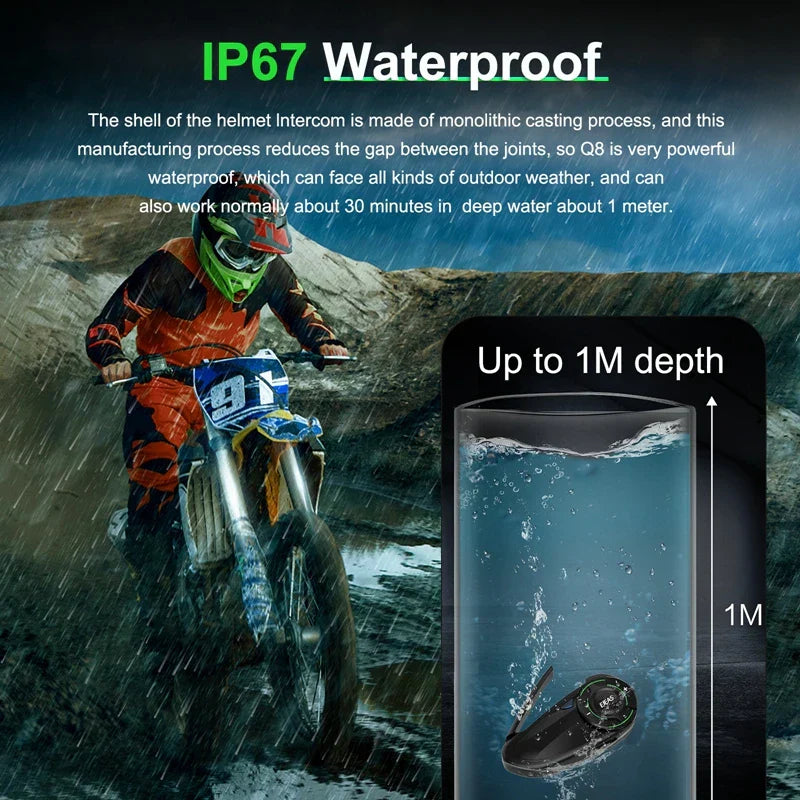 Black ejeas mesh intercom helmet with ip67 waterproof monolithic shell for riders 1200m interphone sharing fm ip67