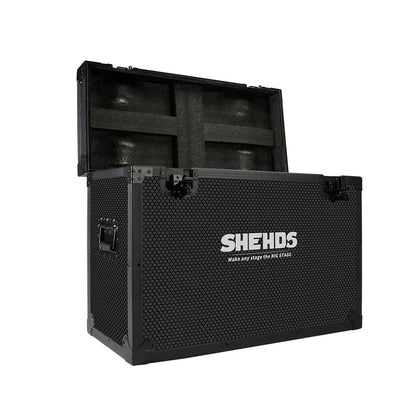 Black hexagonal mesh flight case with reinforced corners and latches for 19x15w rgbw zoom beam moving head lighting transport