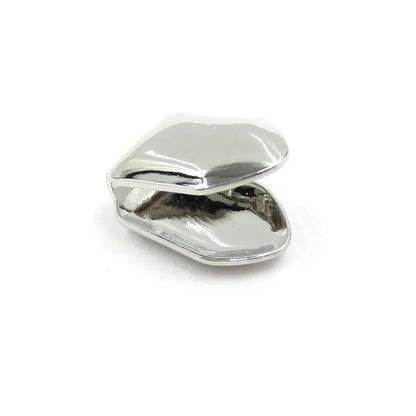 Shiny silver single tooth caps hip hop grills with smooth polished surface and open design resembling a tooth