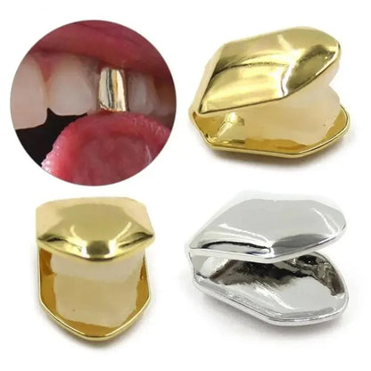 Gold plated small single tooth caps with faceted gemstone design hip hop grills for rapper party accessories