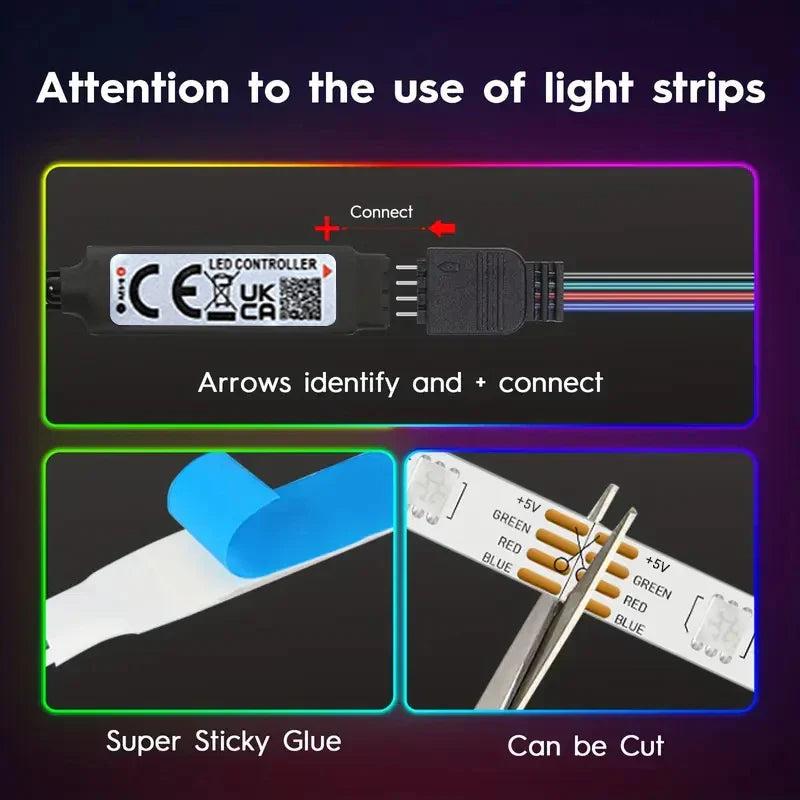 Rgb led strip light with black controller and multicolored wiring features adhesive backing for easy room tv backlight usb 5v music use