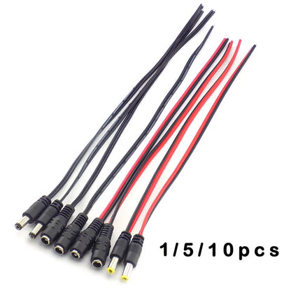 Black and red insulated 12v dc male and female connectors jack cable adapter with yellow tips for strip light cctv use