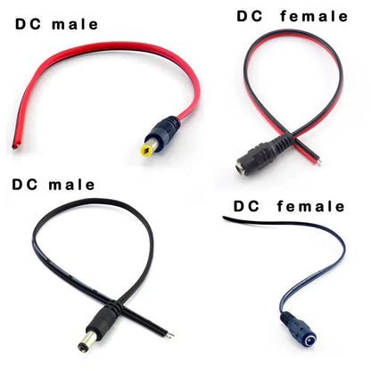 Red and black 12v dc male female connectors jack cables with insulated wires for strip light cctv power supply use