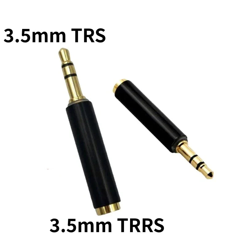 Black 3.5mm trrs audio adapter with gold-plated connectors for lapel microphone omnidirectional use in android smartphones recording podcast interview