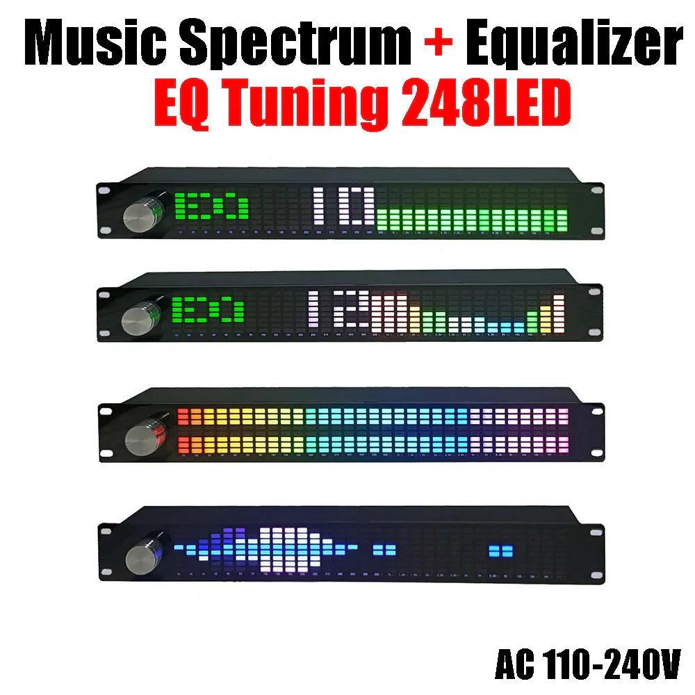 Black 1.5u music spectrum digital equalizer with 248 led lights balancer pickup display and remote control