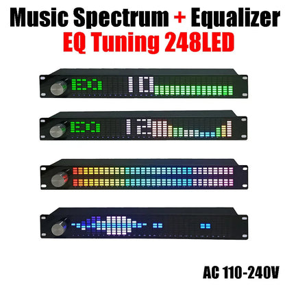Black 1.5u music spectrum digital equalizer with 248 led lights balancer pickup display and remote control