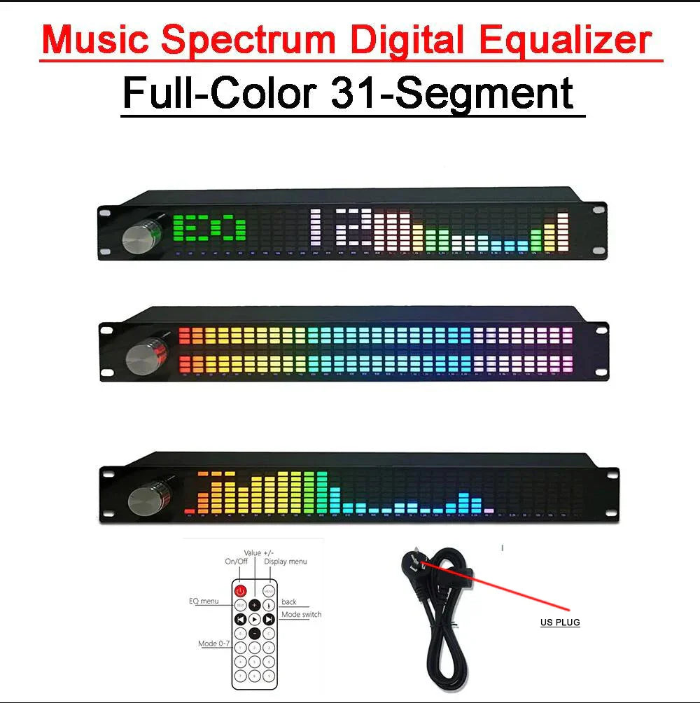 Black 1.5U music spectrum digital equalizer with full-color 31-segment led balancer pickup display and remote control