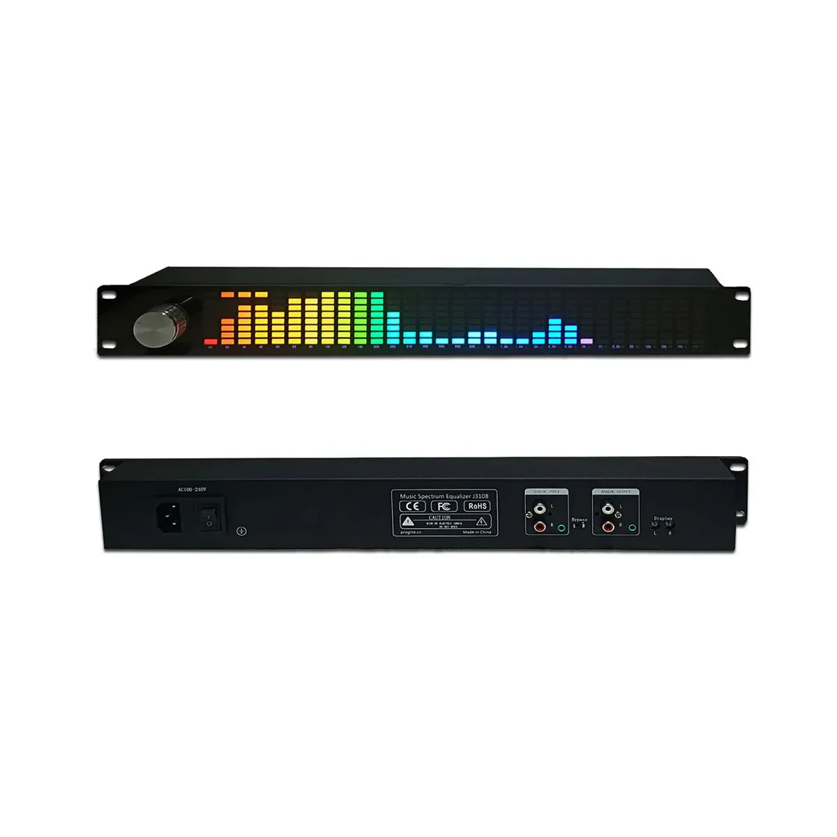 Black 1.5u music spectrum digital rack-mountable equalizer with colorful led balancer pickup display and multiple ports