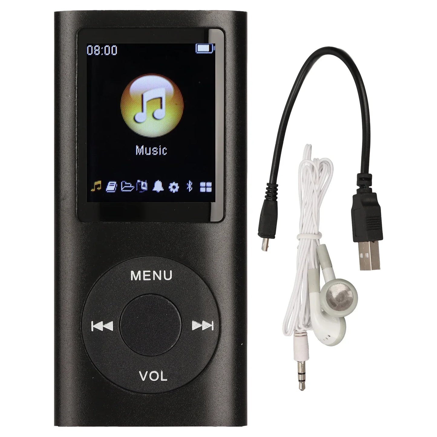 Black rectangular mp3 player stylish multifunctional lossless sound with 1.8 inch lcd screen and circular navigation buttons