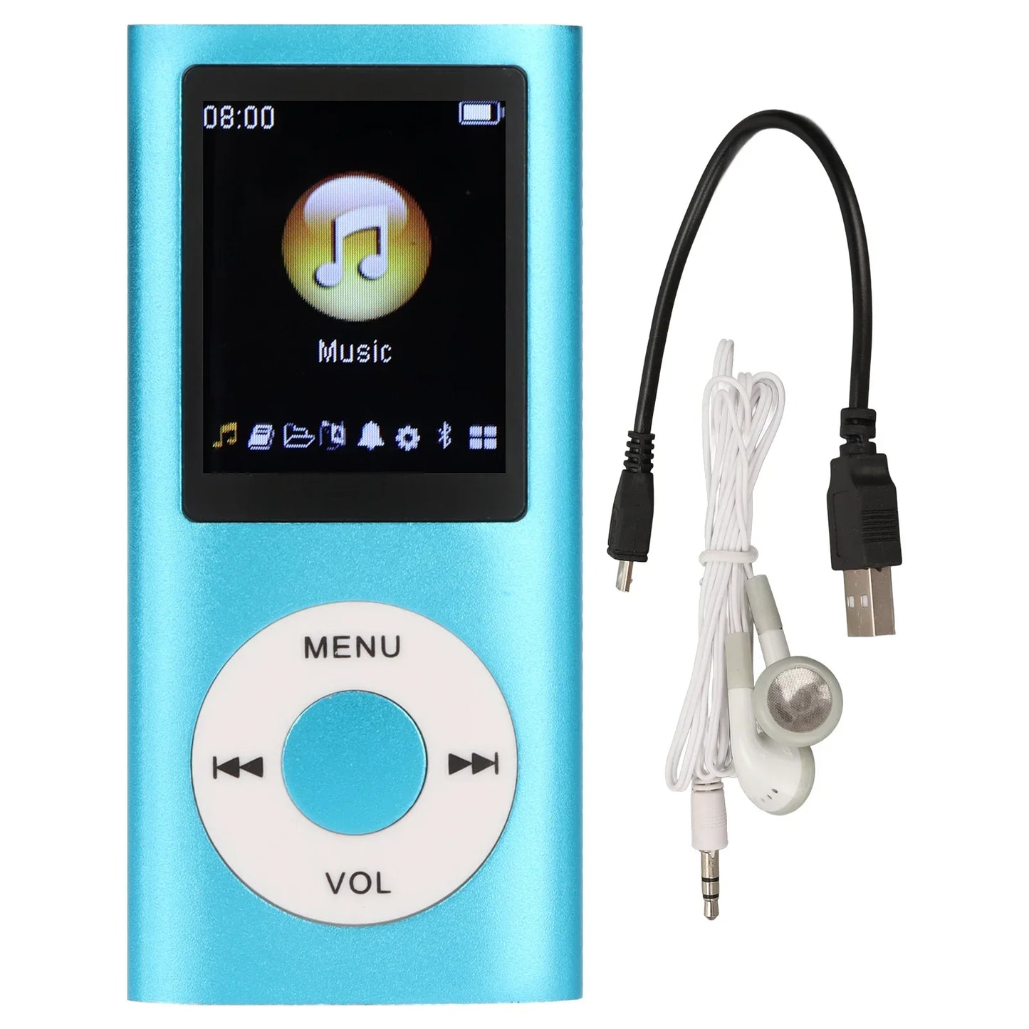 Light blue mp3 player stylish multifunctional lossless sound with 1.8 inch lcd screen displaying music text