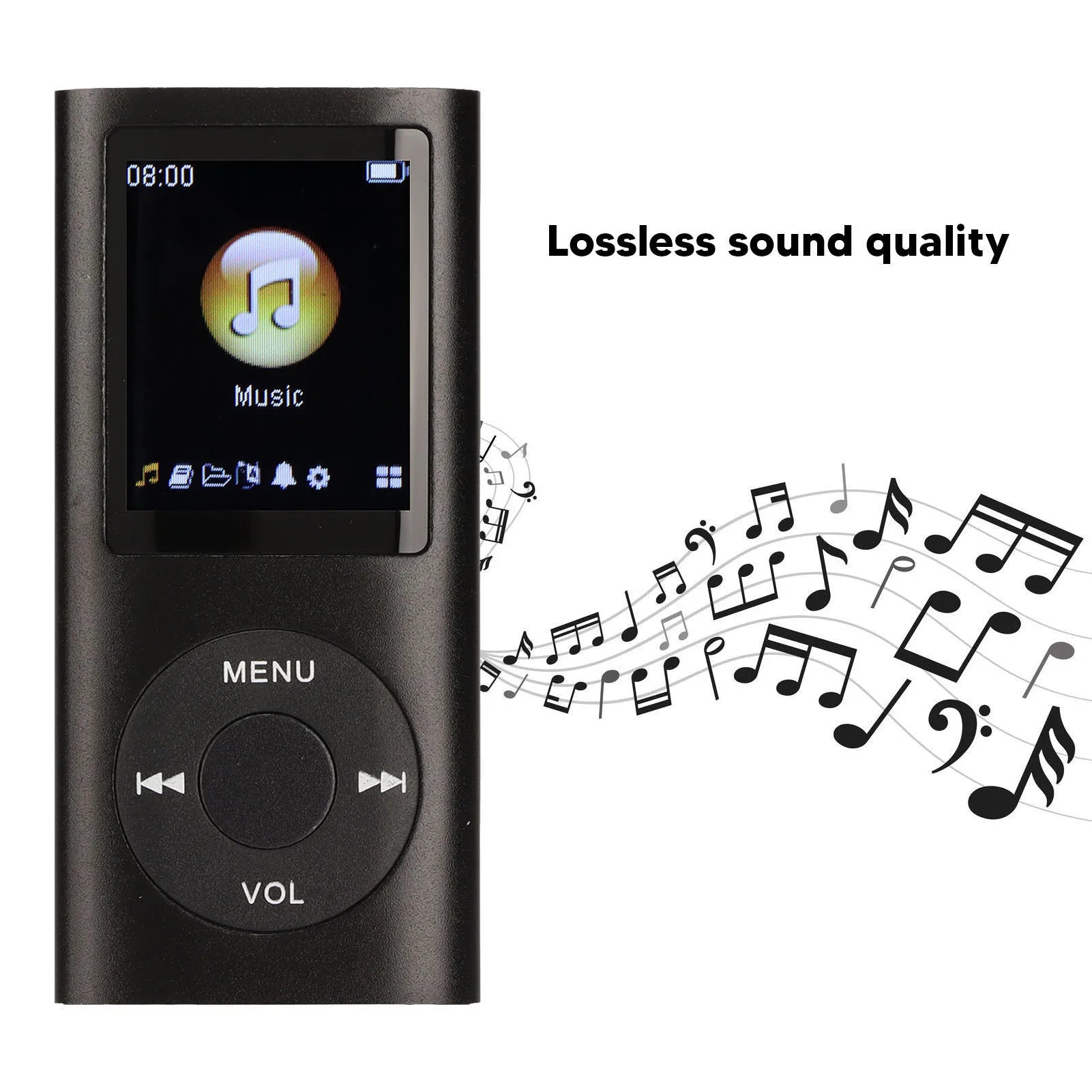 Black rectangular mp3 player stylish multifunctional lossless sound with 1.8 inch lcd screen and circular navigation pad
