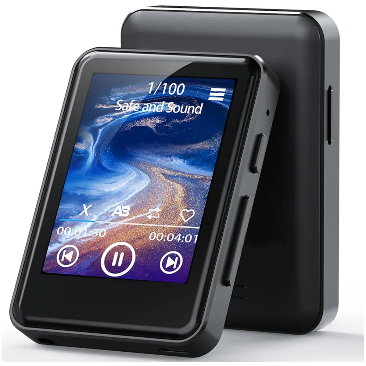 Black rectangular 1.8-inch portable mp3 mp4 music player with touchscreen internal speaker compatible sampling rate 8khz-48khz