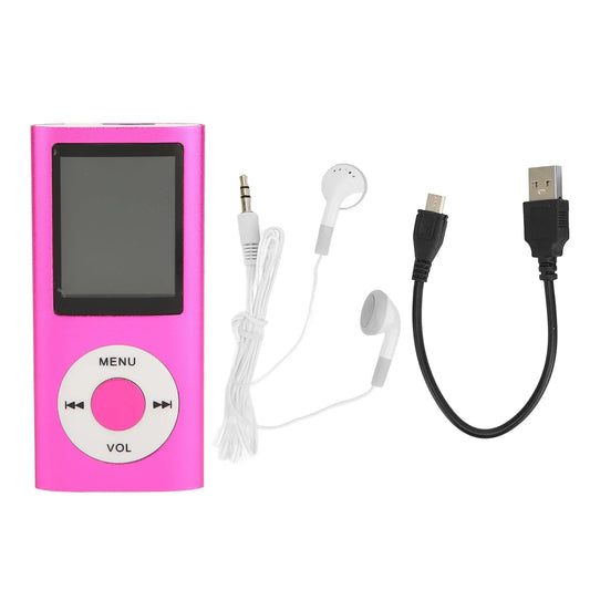 Pink rectangular lcd mp3 player with black screen and circular buttons supports memory card ultra for students running walking