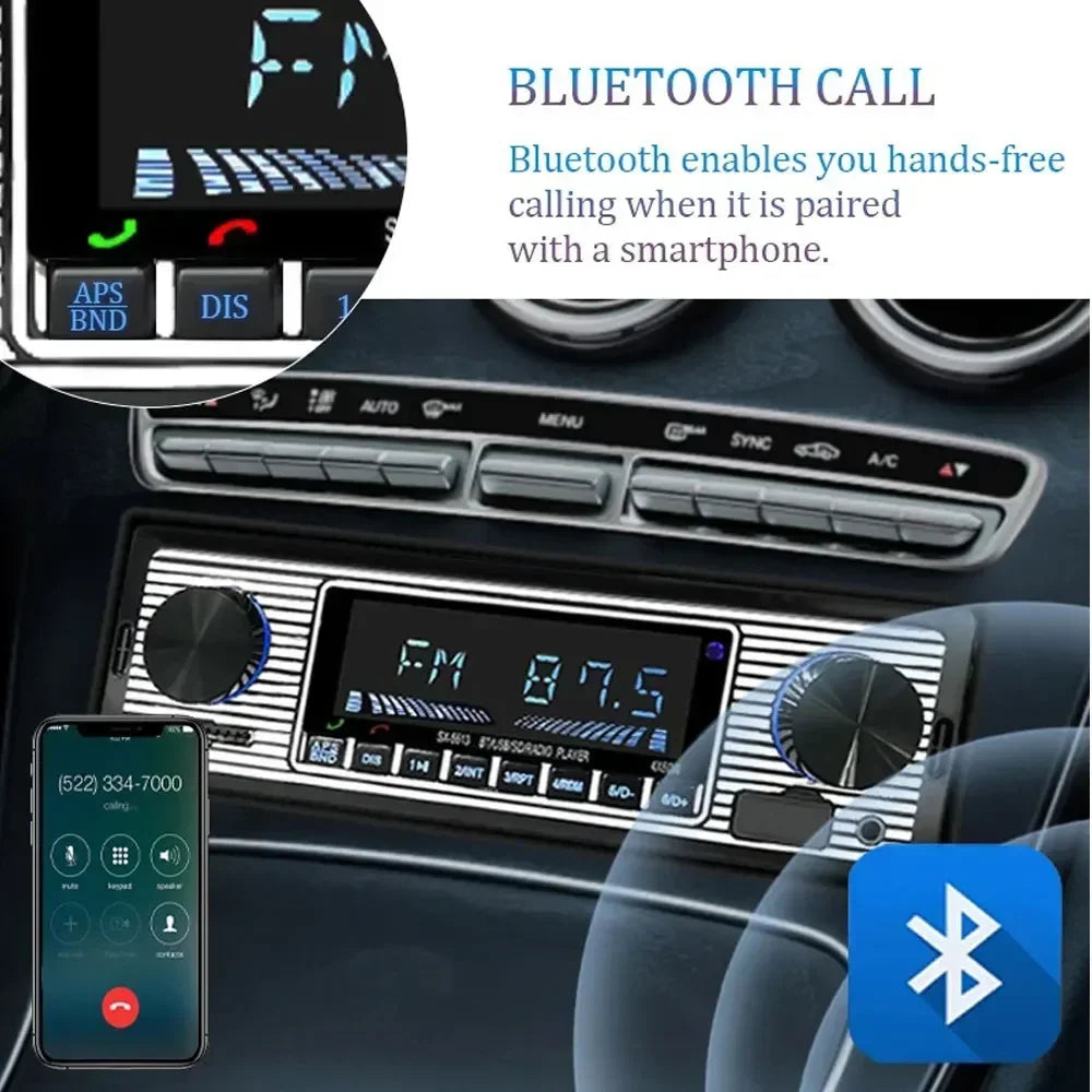 Black and silver 1 din mp3 player vintage dual knob digital bluetooth car stereo with fm display and aux input