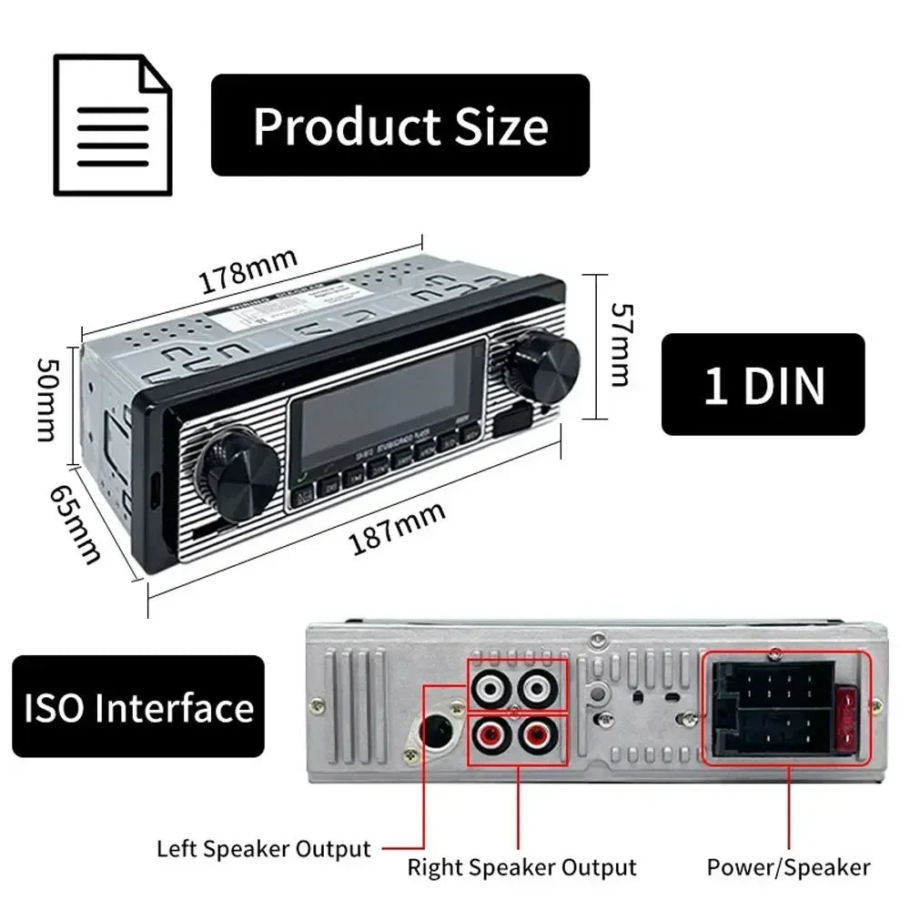 Black and silver 1 din car stereo mp3 player vintage with dual knob digital bluetooth lcd screen and audio output ports