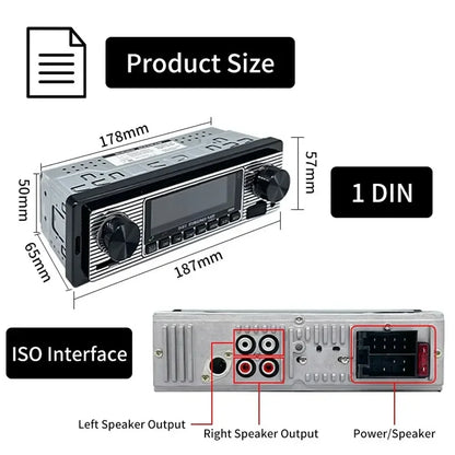 Black and silver 1 din car stereo mp3 player vintage with dual knob digital bluetooth lcd screen and audio output ports