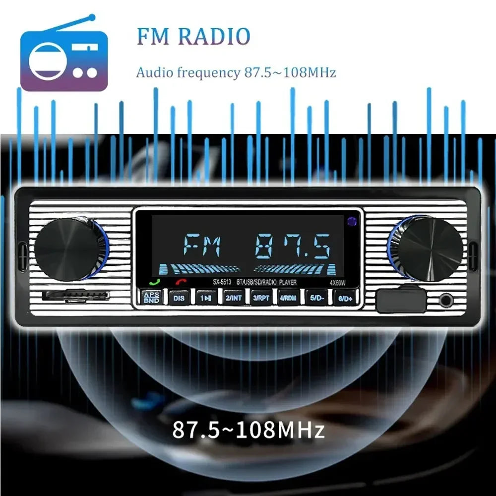 Black and silver 1 din car radio mp3 player vintage with player vintage dual knob digital bluetooth and fm 87.5 display
