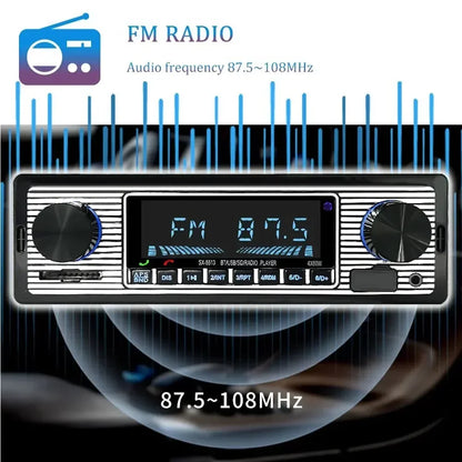 Black and silver 1 din car radio mp3 player vintage with player vintage dual knob digital bluetooth and fm 87.5 display