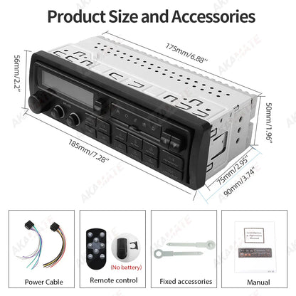Black and silver 1 din mp3 retro style car radio with digital display voice control 12v multimedia head unit usb ports