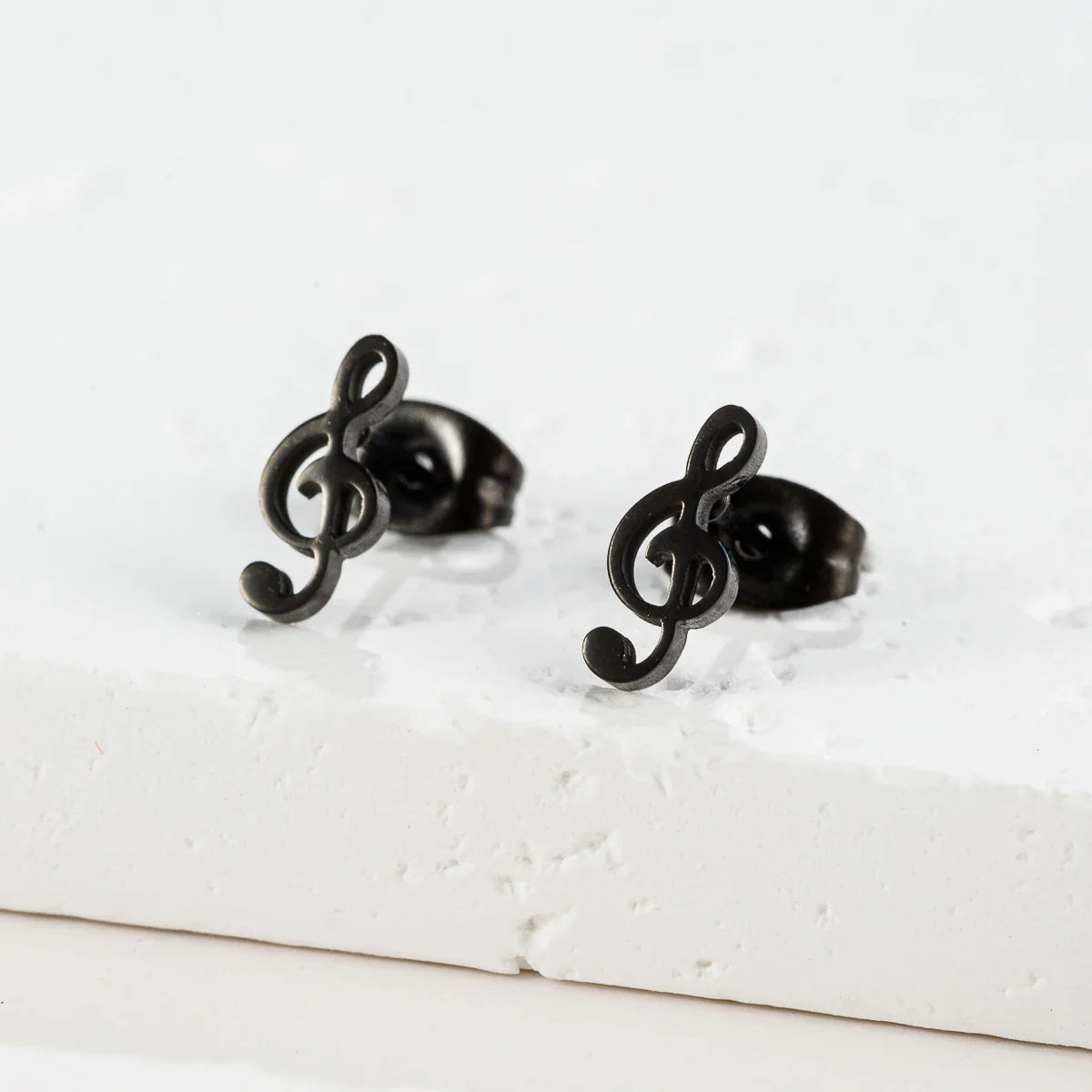 Black stainless steel mini music earrings with sleek charm musical note design small ear studs for women gift