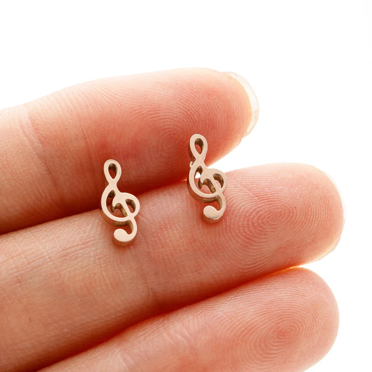 Rose gold mini music earrings stainless steel charm musical note small ear studs for women gift jewelry