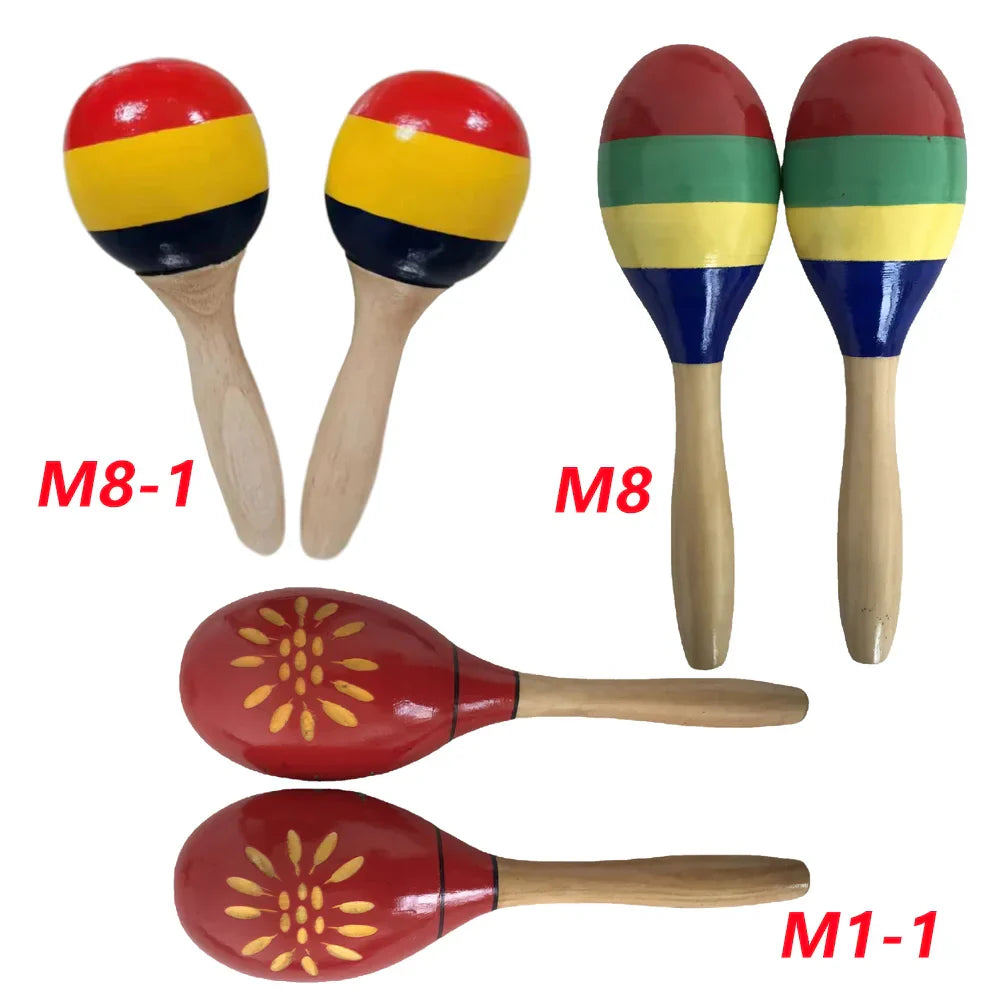 Colorful wooden maracas with painted stripes and patterns for sand hammer rumba percussion musical toy