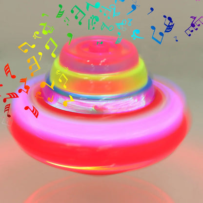 A vibrant luminous rotating gyroscope spinning top with glowing rainbow led lights for gyroscope kids gifts and party favors