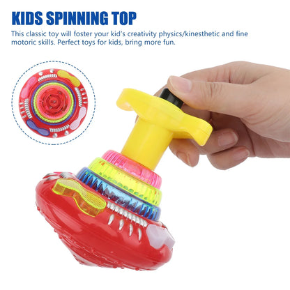 Vibrant red and yellow plastic flashing music spinning top with colorful rings luminous rotating gyroscope kids gifts