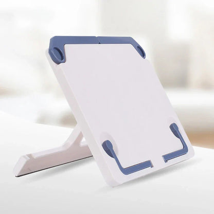 White and blue lightweight adjustable portable tablet stand with durable plastic construction for music score drawing and reading