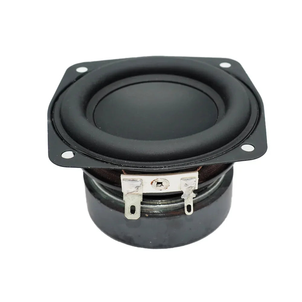 Black square 3 inch 78mm subwoofer speaker with circular cone and silver terminal brackets for diy home theater ohm 15w supper bass