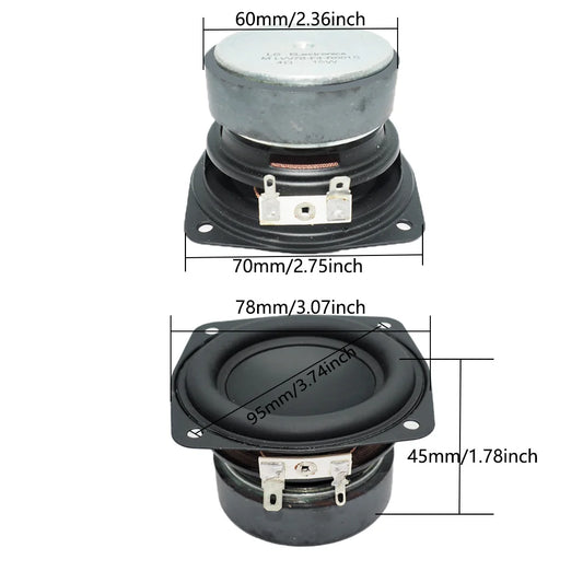 Black and silver 78mm inch subwoofer speaker driver with 4 ohm 15w supper bass for diy home theater use
