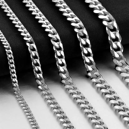 Silver-toned stainless steel overbearing cuban chain party necklace with polished reflective curb links for men and women