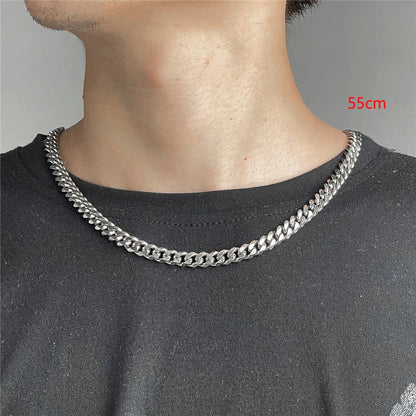Silver-toned stainless steel curb chain necklace 55cm length featuring an overbearing cuban chain party design