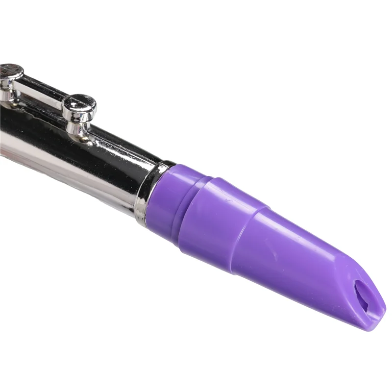 Purple plastic mouthpiece attached to silver metal flute body in 1 piece children’s musical instruments brass wind instrumentabht