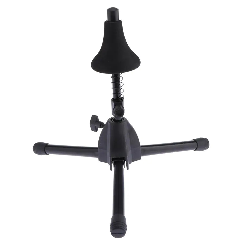 Black plastic detachable trumpet stand with padded bell top and adjustable iron trumpet support bracket tripod base