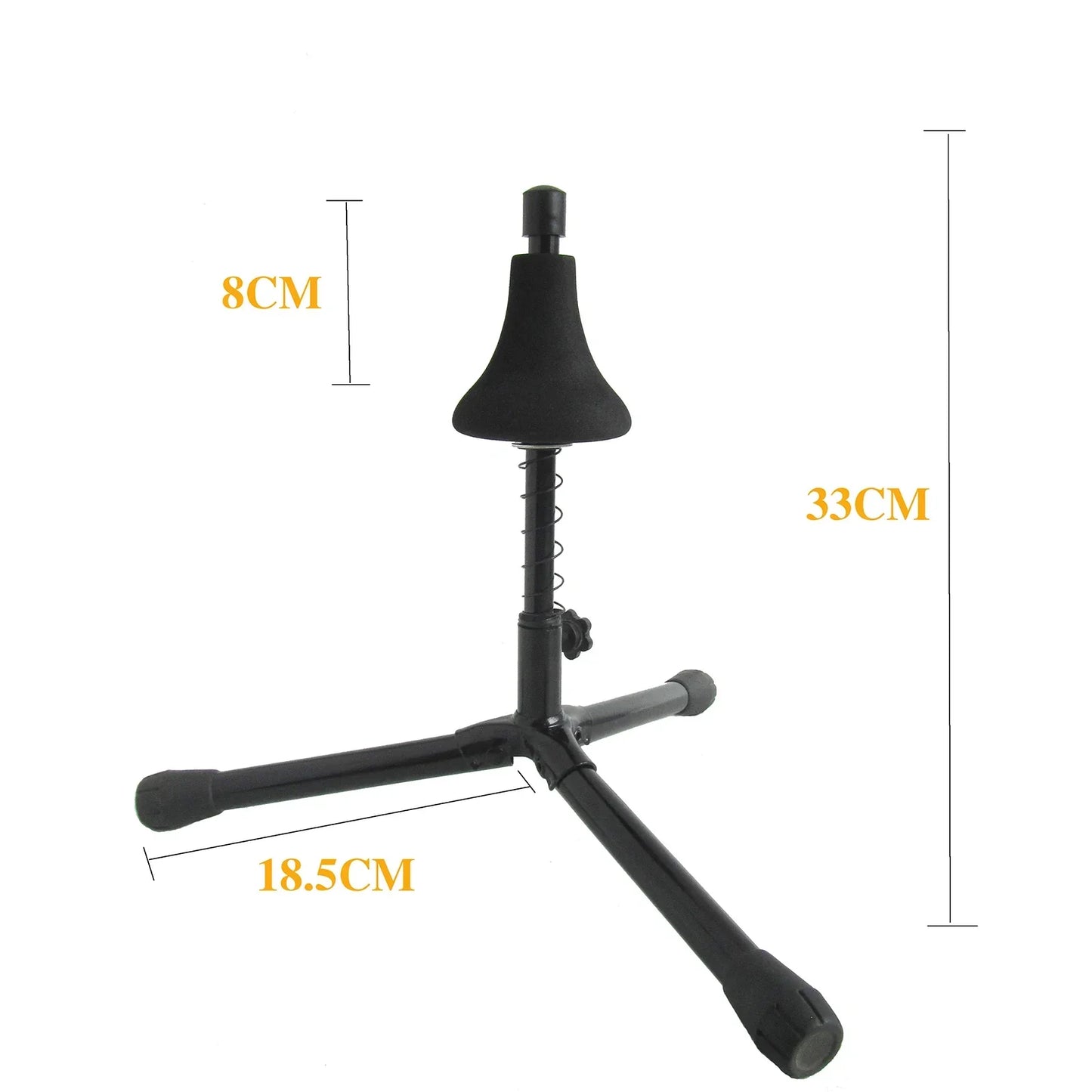Black iron trumpet stand holder with adjustable height padded bell rest and three legs piece detachable trumpet support