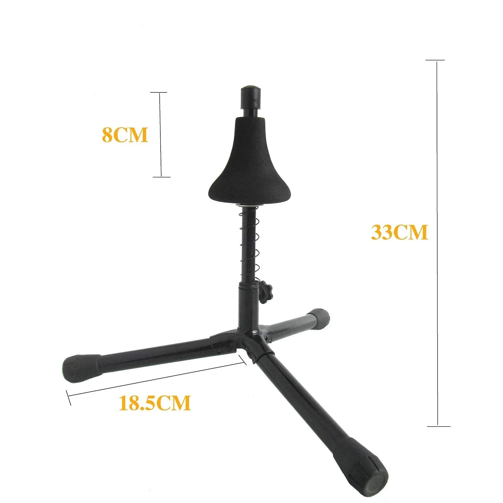 Black iron trumpet stand holder with adjustable height padded bell rest and three legs piece detachable trumpet support
