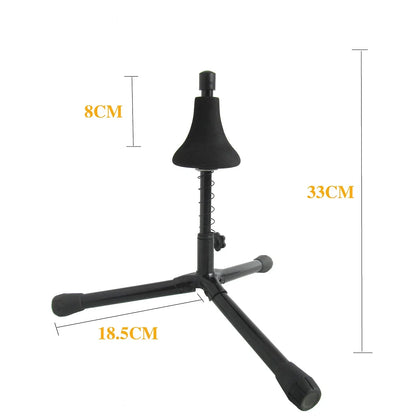 Black iron trumpet stand holder with adjustable height padded bell rest and three legs piece detachable trumpet support