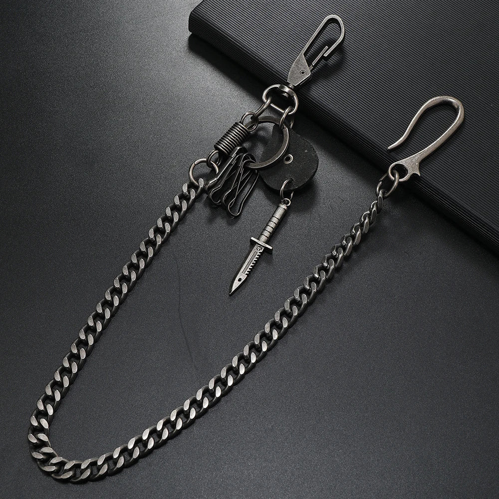Blackened steel knife charm keychain with carabiner clip for jewelry personality pants chain and chain men’s accessories