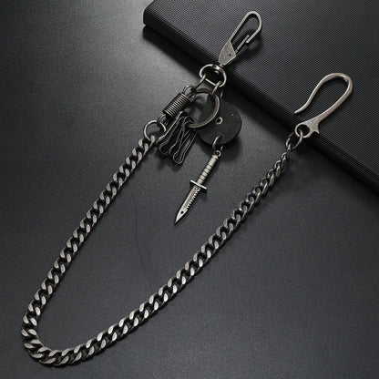 Blackened steel knife charm keychain with carabiner clip for jewelry personality pants chain and chain men’s accessories