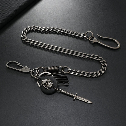 Dark metallic chain men’s accessories with skull and dagger pendant for 1 piece hip-hop jewelry personality pants chain