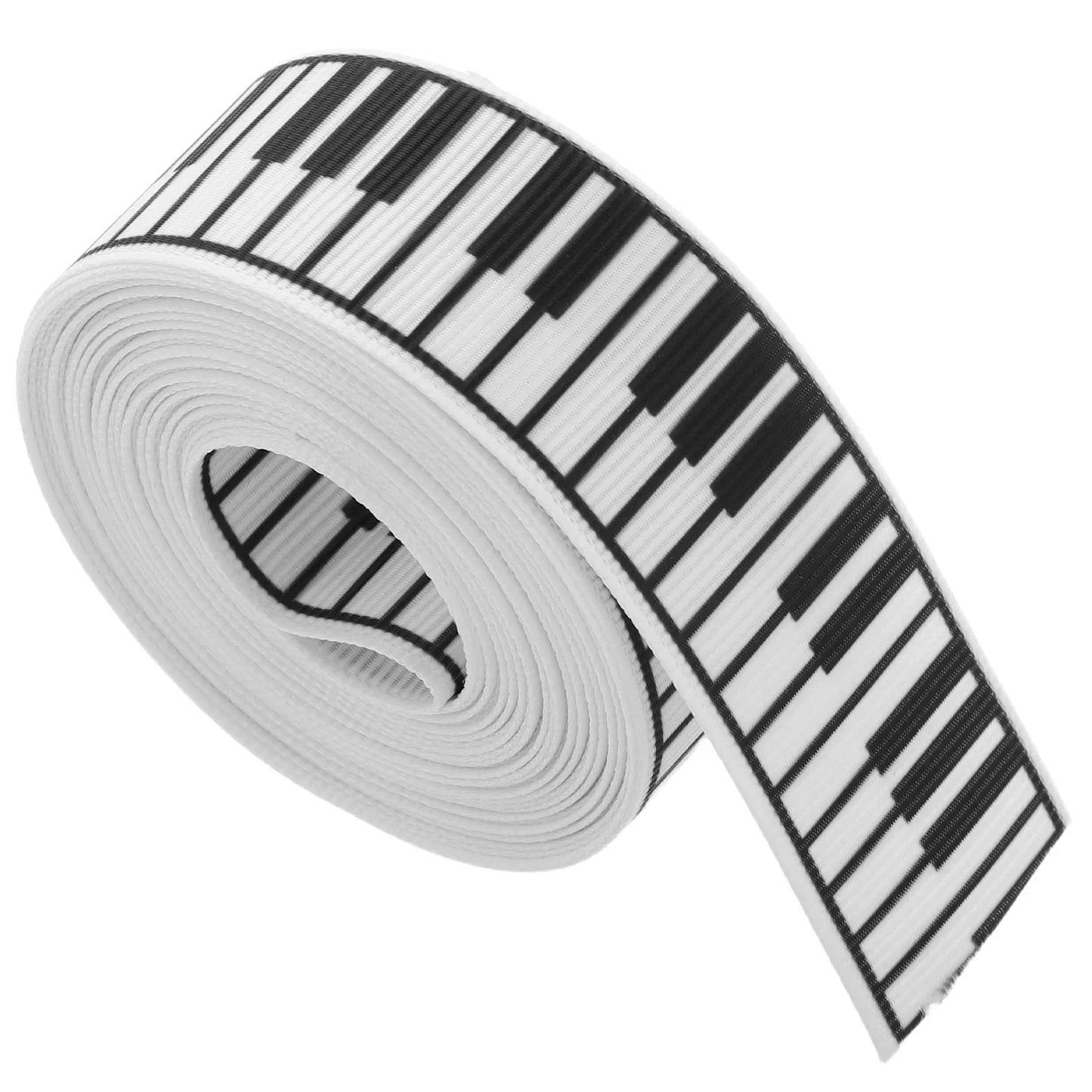 A roll of white elastic ribbon with black and white piano keys for wedding diy present wrapping floral bouquet birthday party decorations