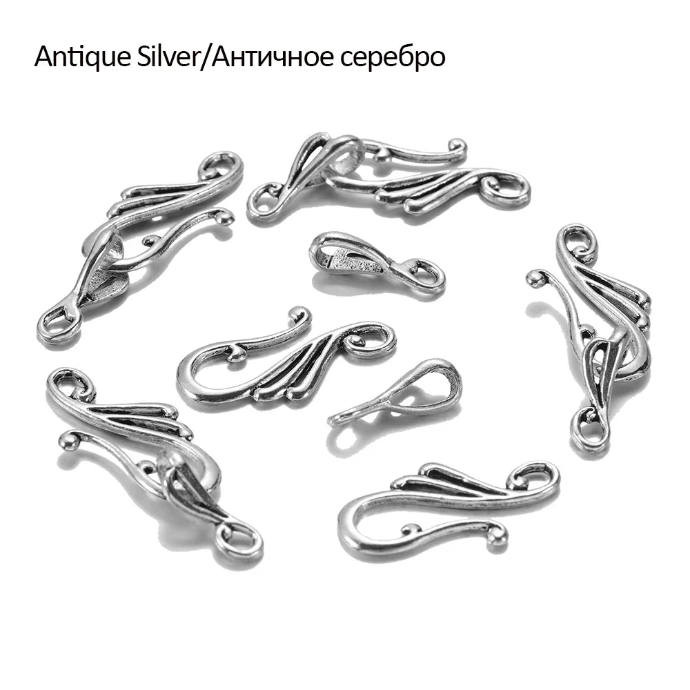 Antique bronze silver music note hook connector toggle clasps with ornate scrollwork for jewelry making diy