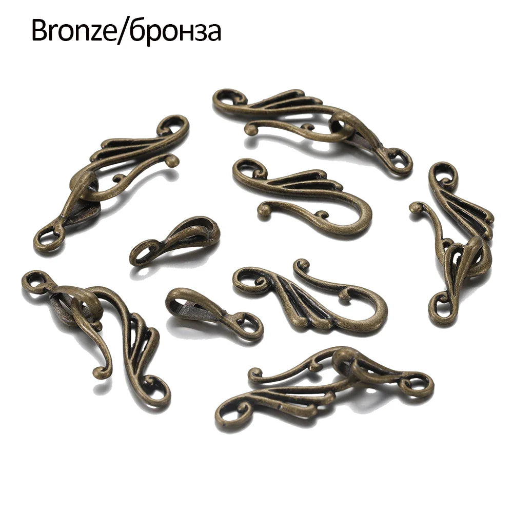 Antique bronze silver color metal musical note hook toggle clasps with intricate scrollwork for jewelry making