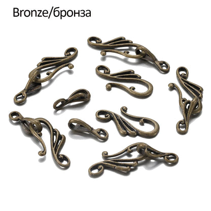 Antique bronze silver color metal musical note hook toggle clasps with intricate scrollwork for jewelry making