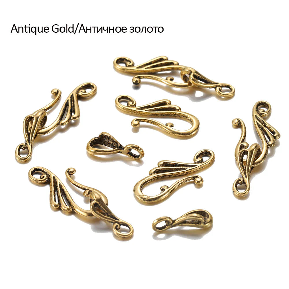 Antique bronze silver metal musical note hook connector toggle clasp with intricate filigree for jewelry making